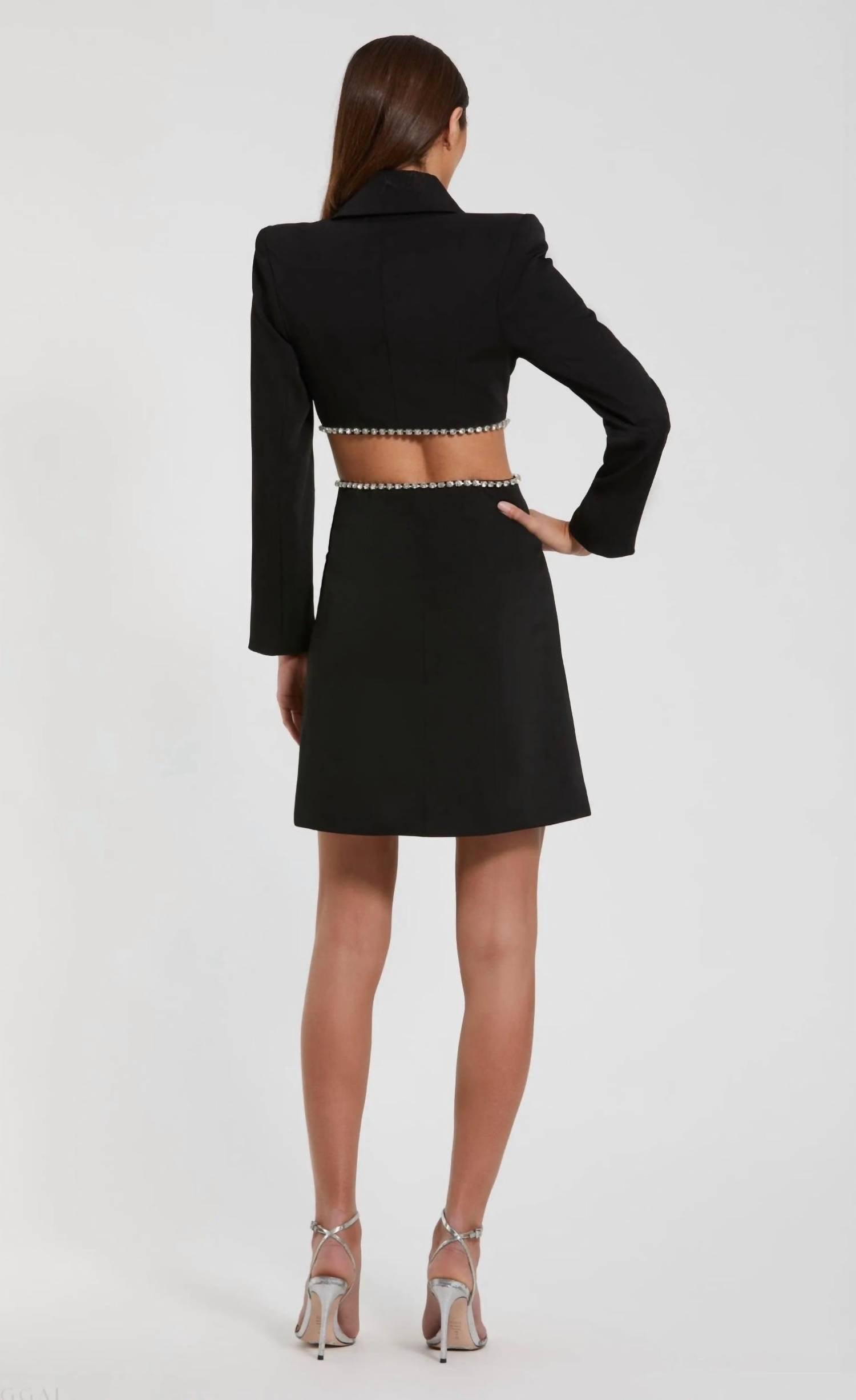 Mac Duggal - Crêpe Rhinestone Cut-out Blazer Minidress
