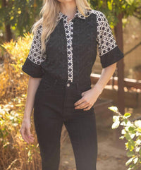 Voy - Ginny Floral Textured Button-Up Top