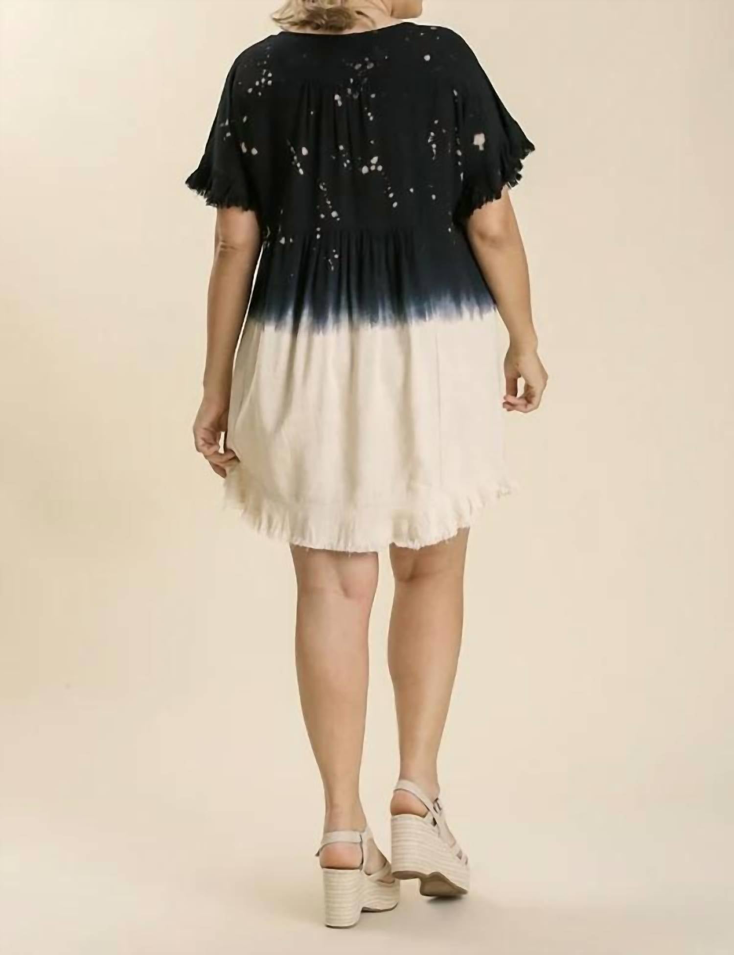 Umgee - Dip Dye Pocket Mini Dress Plus