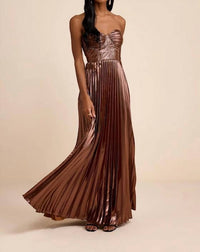 Lulus - Shoshone Pleated Lurex Strapless Bustier Maxi Dress