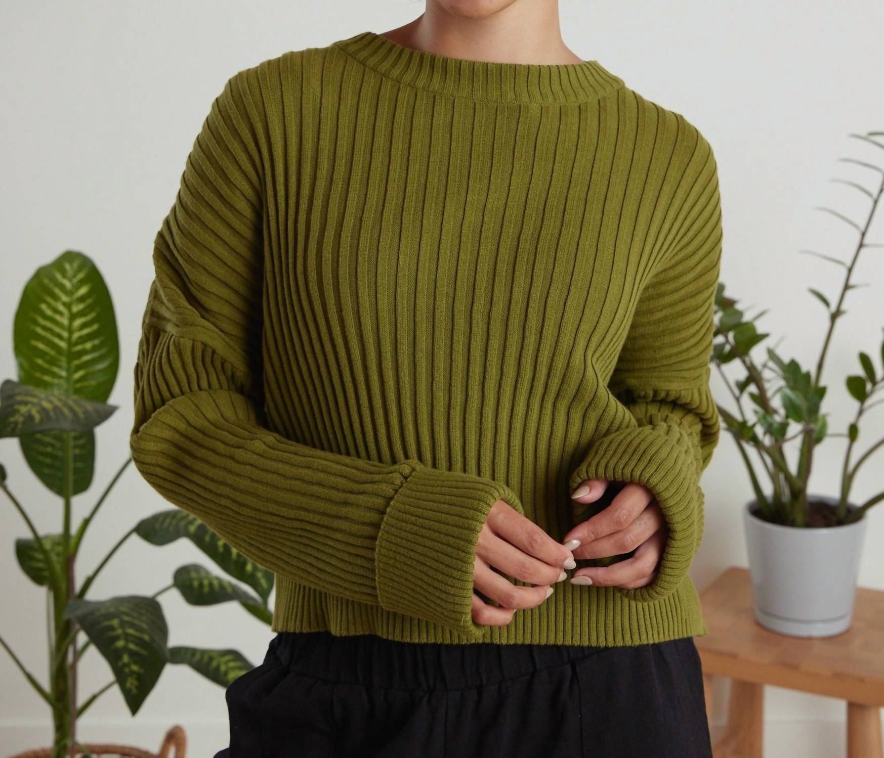 Known Supply - Dolman Sleeve Ribbed Sweater