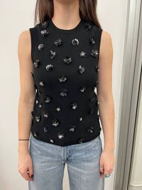 Minnie Rose Floral Applique Shell Tank Top in black - women's tank top