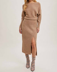 Bluivy - One Shoulder Off Side Slit Midi Knit Sweater Dress
