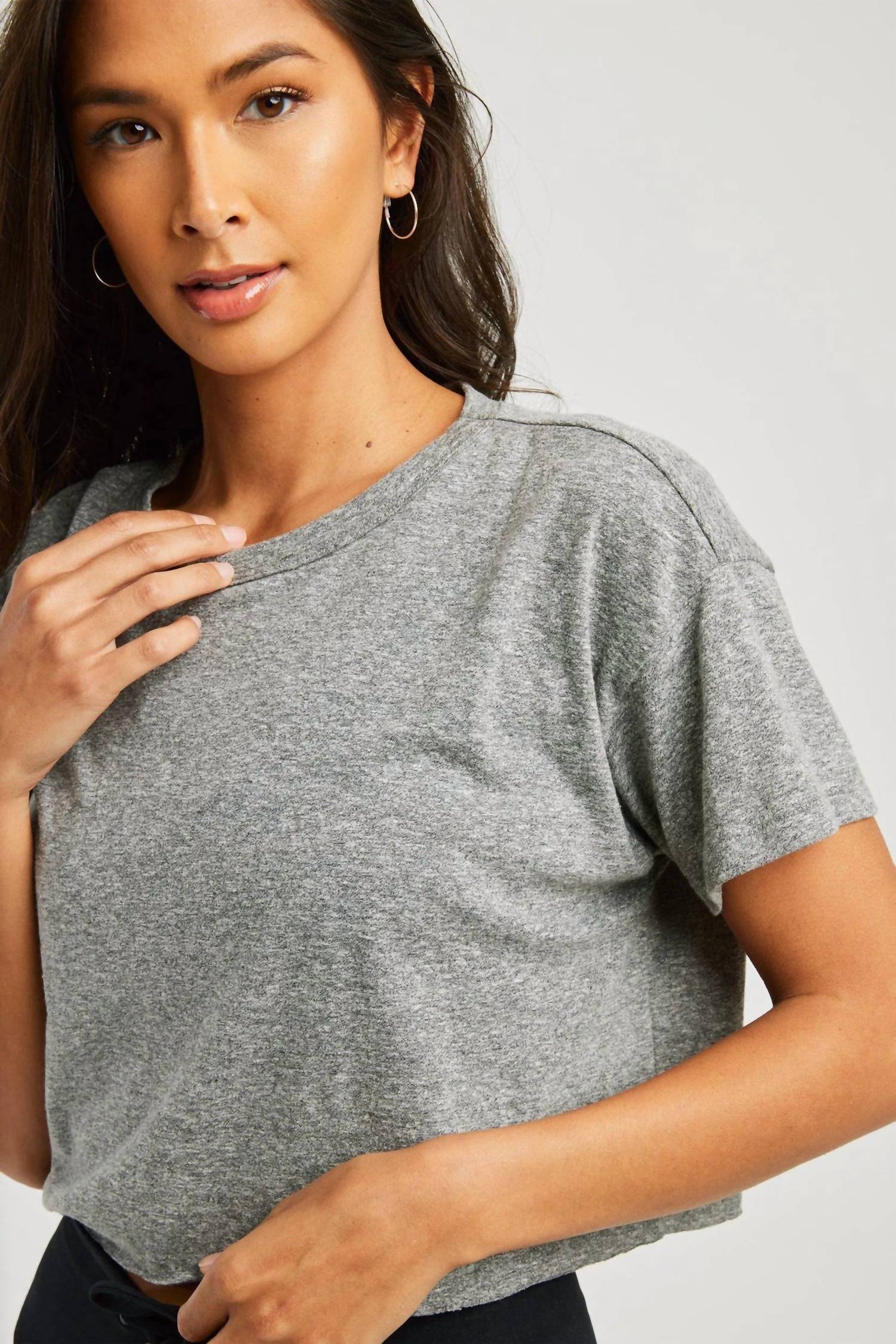 YEAR OF OURS Cropped Tee Top in heather grey - women's shirt - alternate view