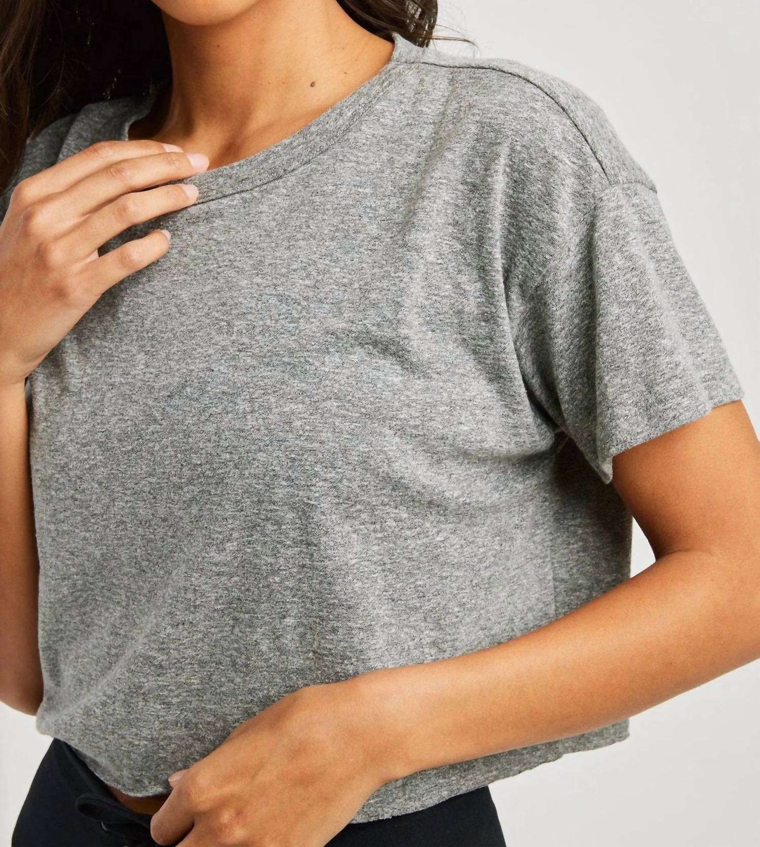 YEAR OF OURS Cropped Tee Top in heather grey - women's shirt - detail view