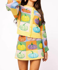 Queen Of Sparkles - Pastel Colorblock Pumpkin Button Up Cardigan