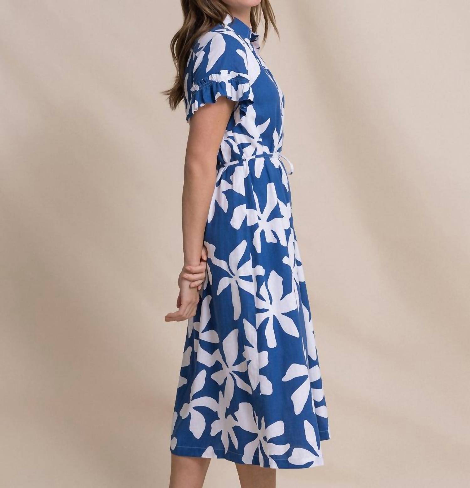 SOUTHERN TIDE Tyra Printd Ruffle Sleeve Midi Dress in nautical blue - women's dress - alternate view