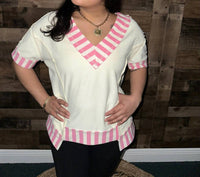 Bibi - Stripe Contrast Trim Oversized Top