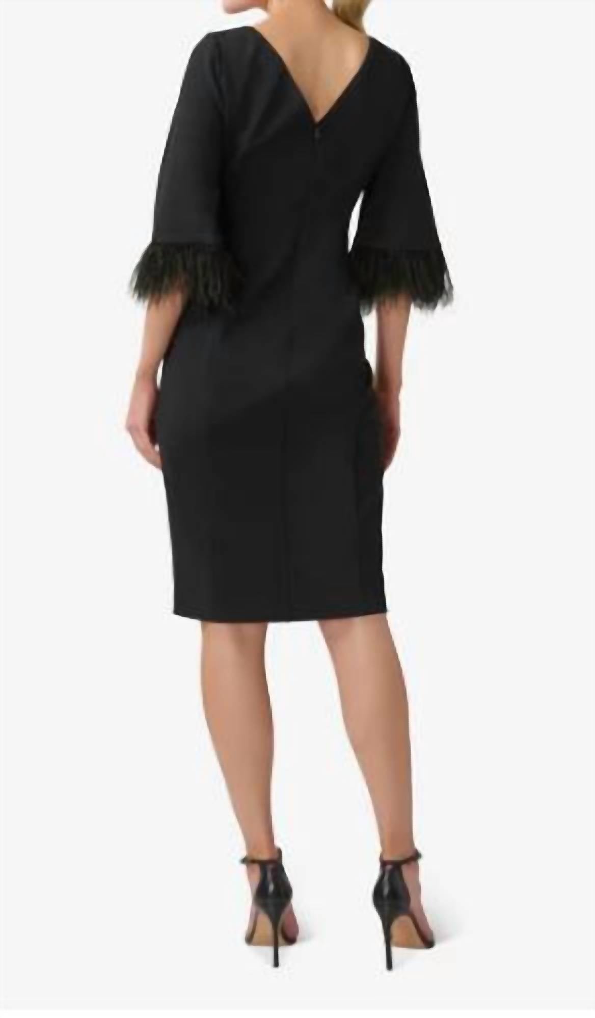 Adrianna Papell - Feather-trimmed Crepe Midi-length Sheath Dress