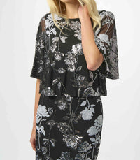 Joseph Ribkoff - Sori Sequin Embroidered Floral Print Boxy Top