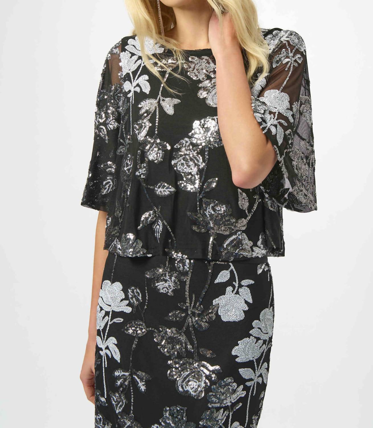 Joseph Ribkoff - Sori Sequin Embroidered Floral Print Boxy Top