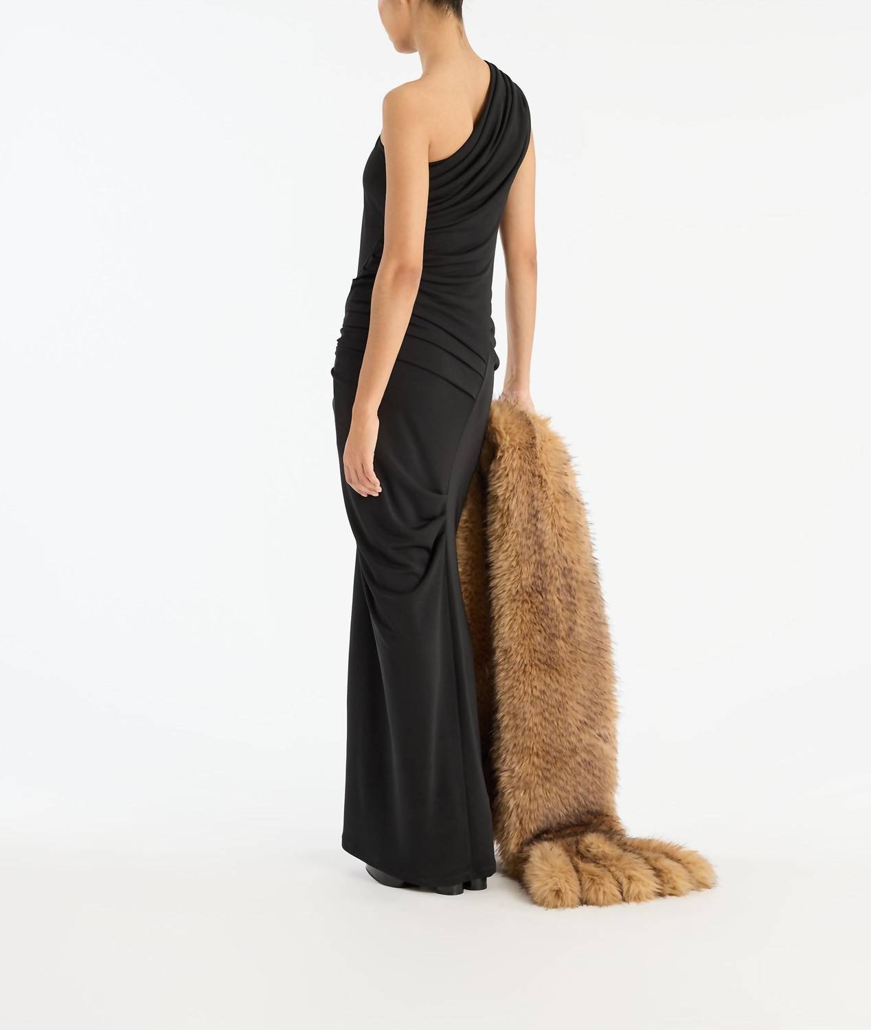 ROTATE Draped One Shoulder Maxi Dress in black - women's dress - alternate view