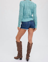 BluIvy Puff Sleeve Pointelle Pullover in mint - women's sweater - view 6