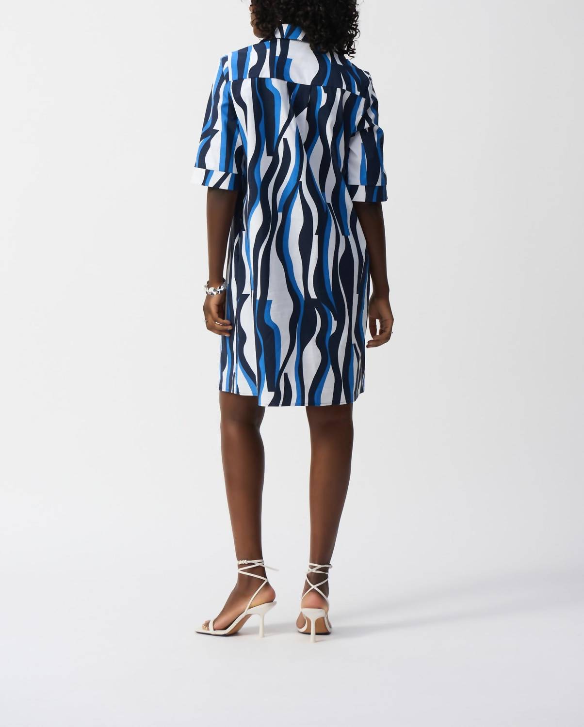 Joseph Ribkoff 3/4 Sleeve Trapeze Shirt Dress in blue white - women's dress - detail view
