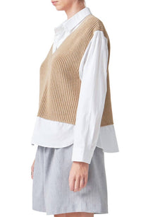 Grey Lab Layered Look Sweat Shirt in camel - women's shirt - detail view