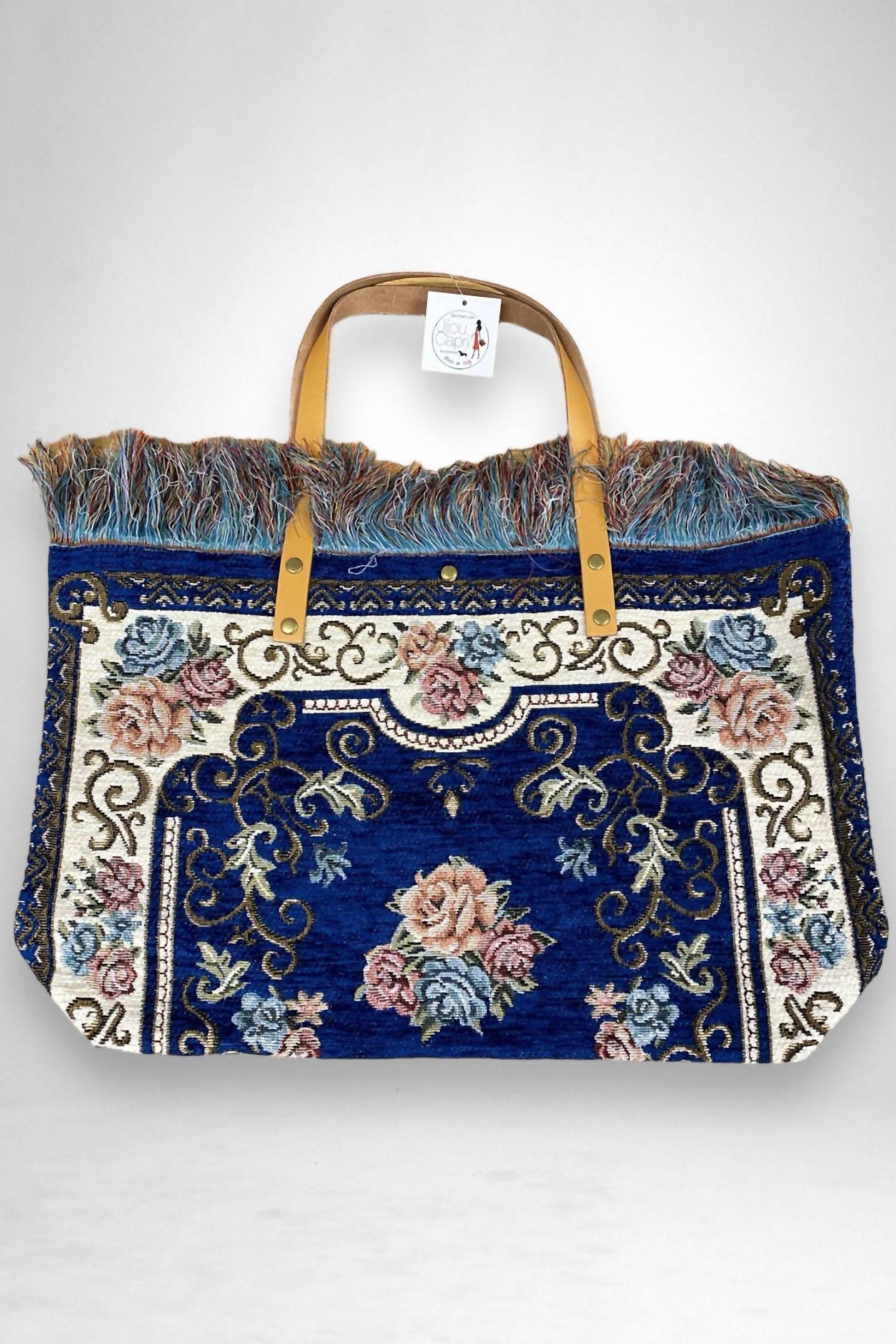 Jijou Capri - Women's Tapestry Leather Double Handle Handbag