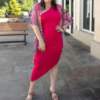 Entro - Solid One-Shoulder Sleeveless Midi Dress