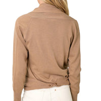 mystree Multiway Open Cardigan Sweater in latte - women's cardigan - detail view