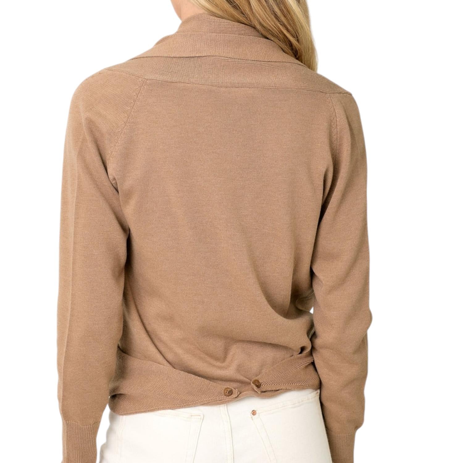 mystree Multiway Open Cardigan Sweater in latte - women's cardigan - detail view