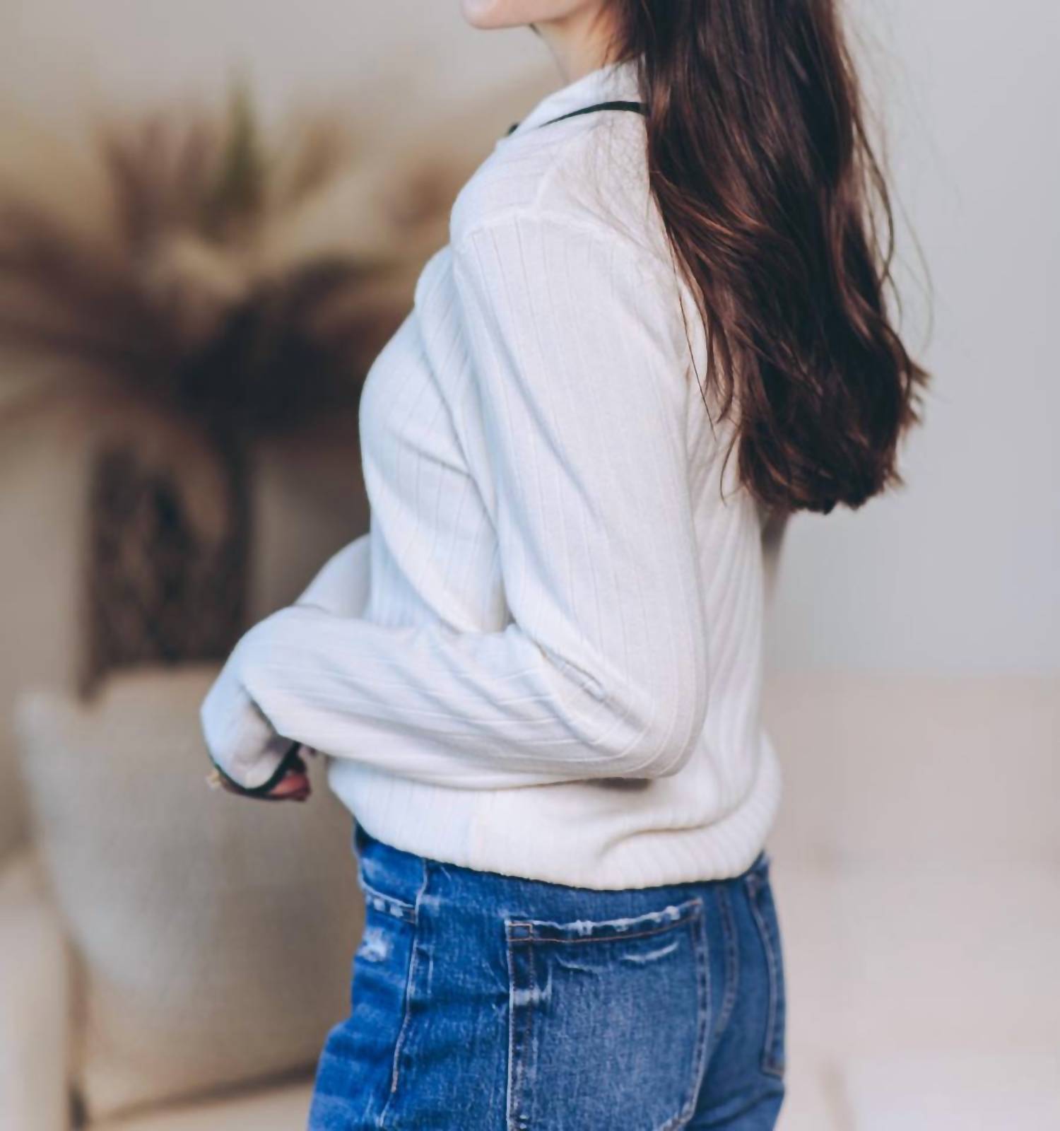 In February Quietly Elegant Sweater Polo in cream - women's long sleeve top - alternate view