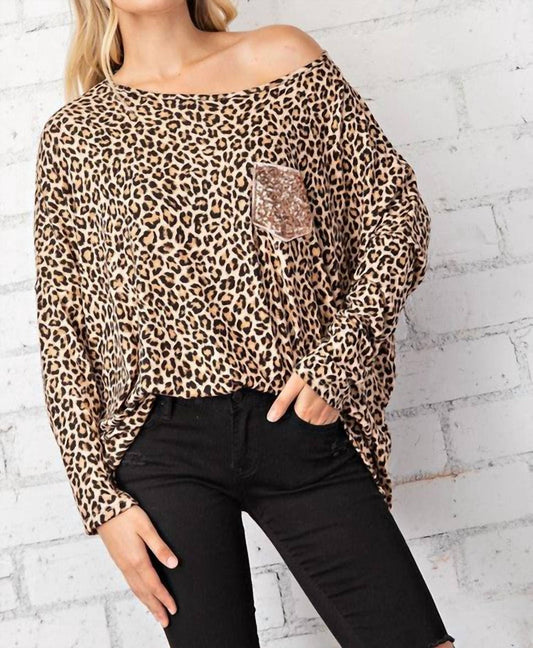 Leopard Top With Rose Gold Sequin Pocket