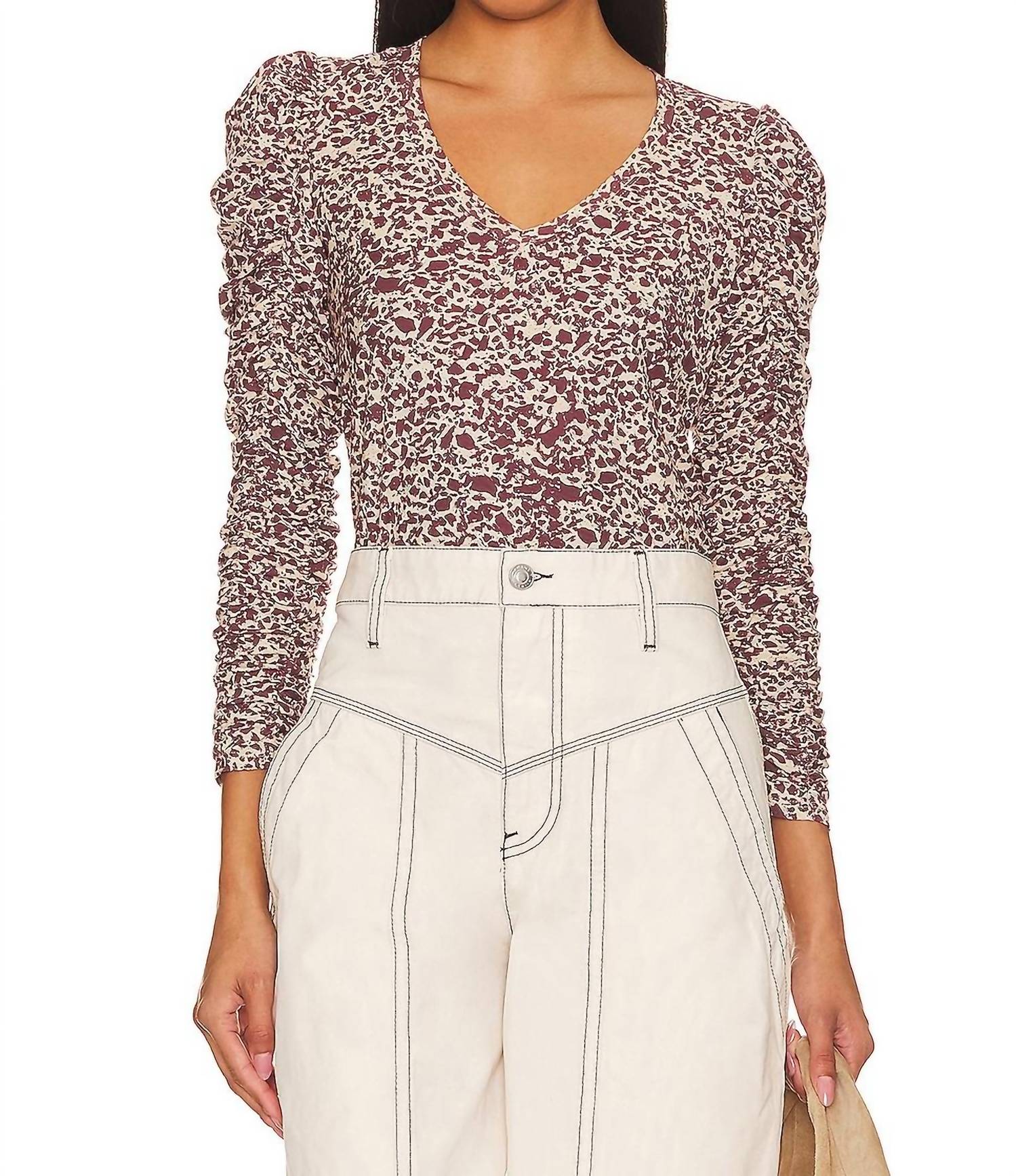 Nation Ltd - Renee Shirred Sleeve V-neck Top