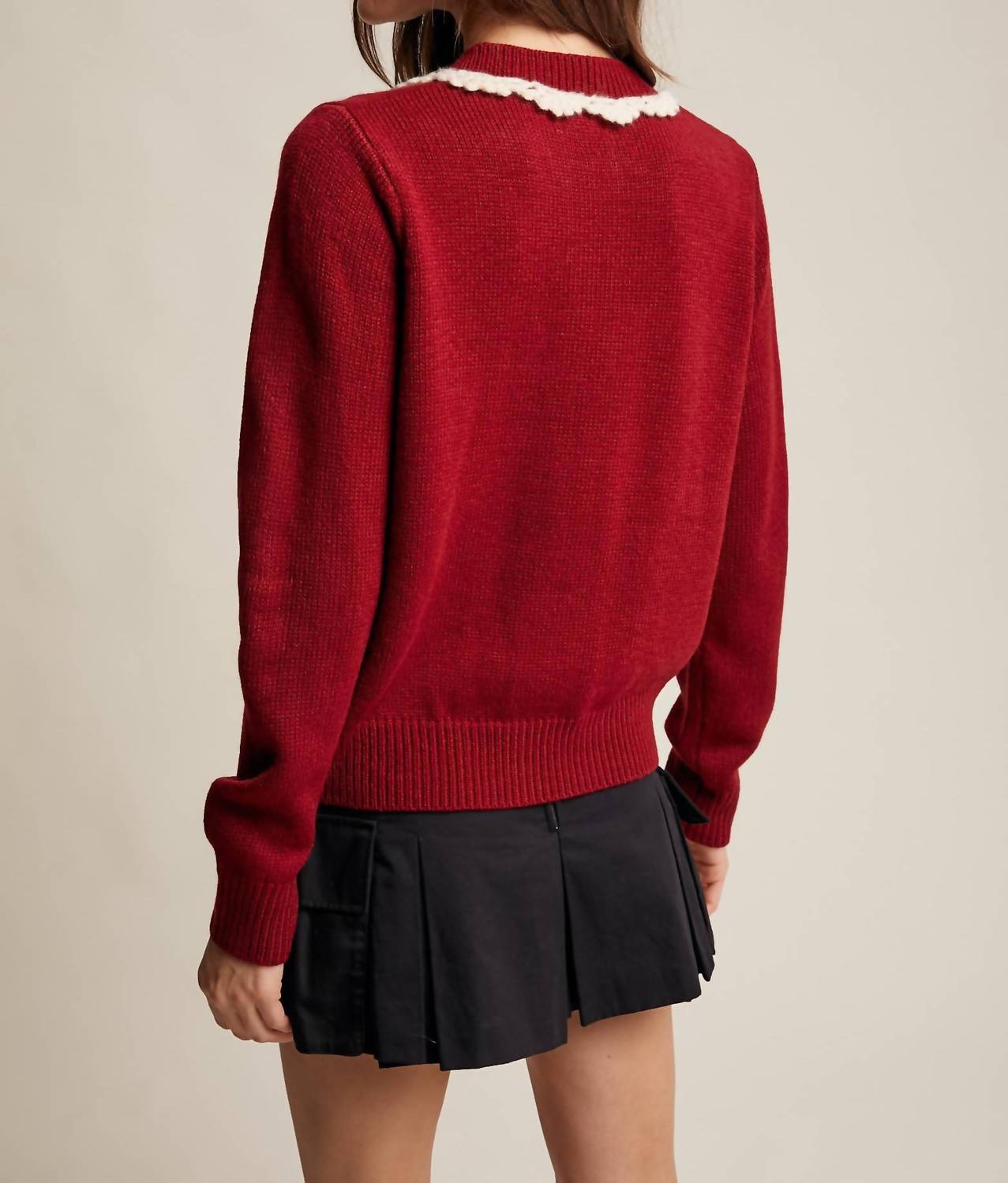 Listicle - Daisy Embroidered Trim Cardigan Sweater