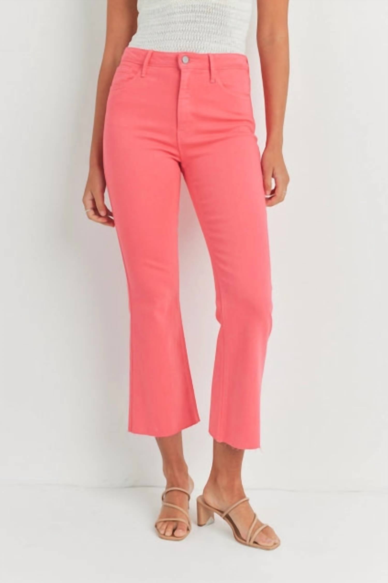 JUST BLACK DENIM Crop Flare Jeans in hot pink - women's jeans