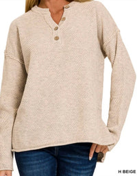 Zenana - Henley Basic Sweater