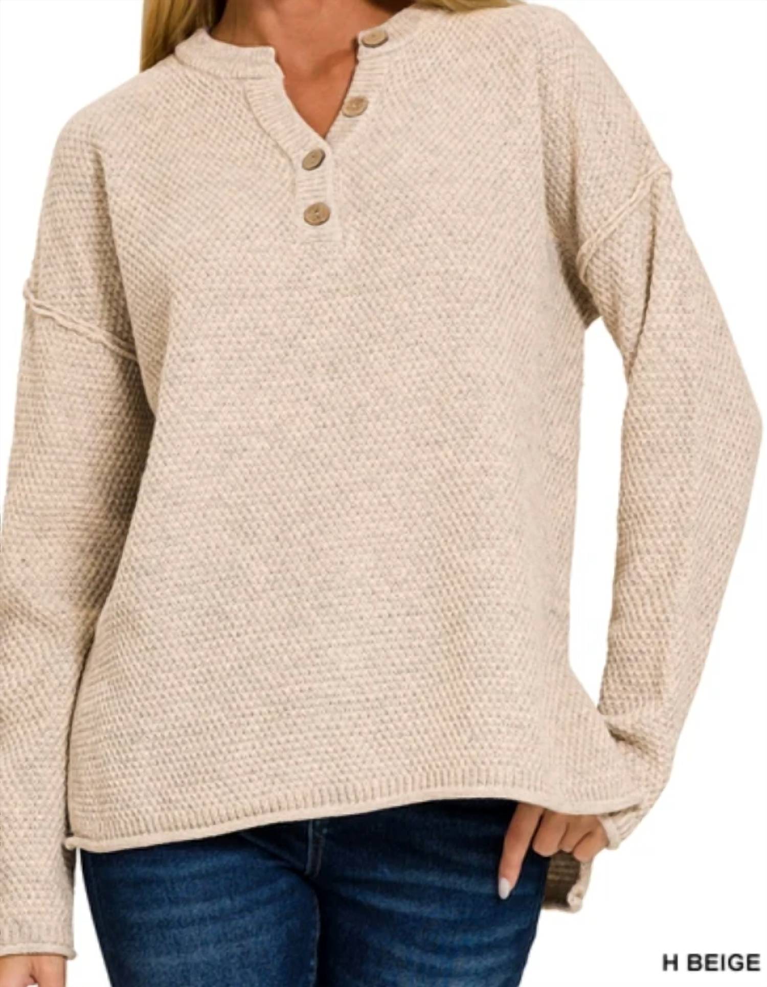 Zenana - Henley Basic Sweater