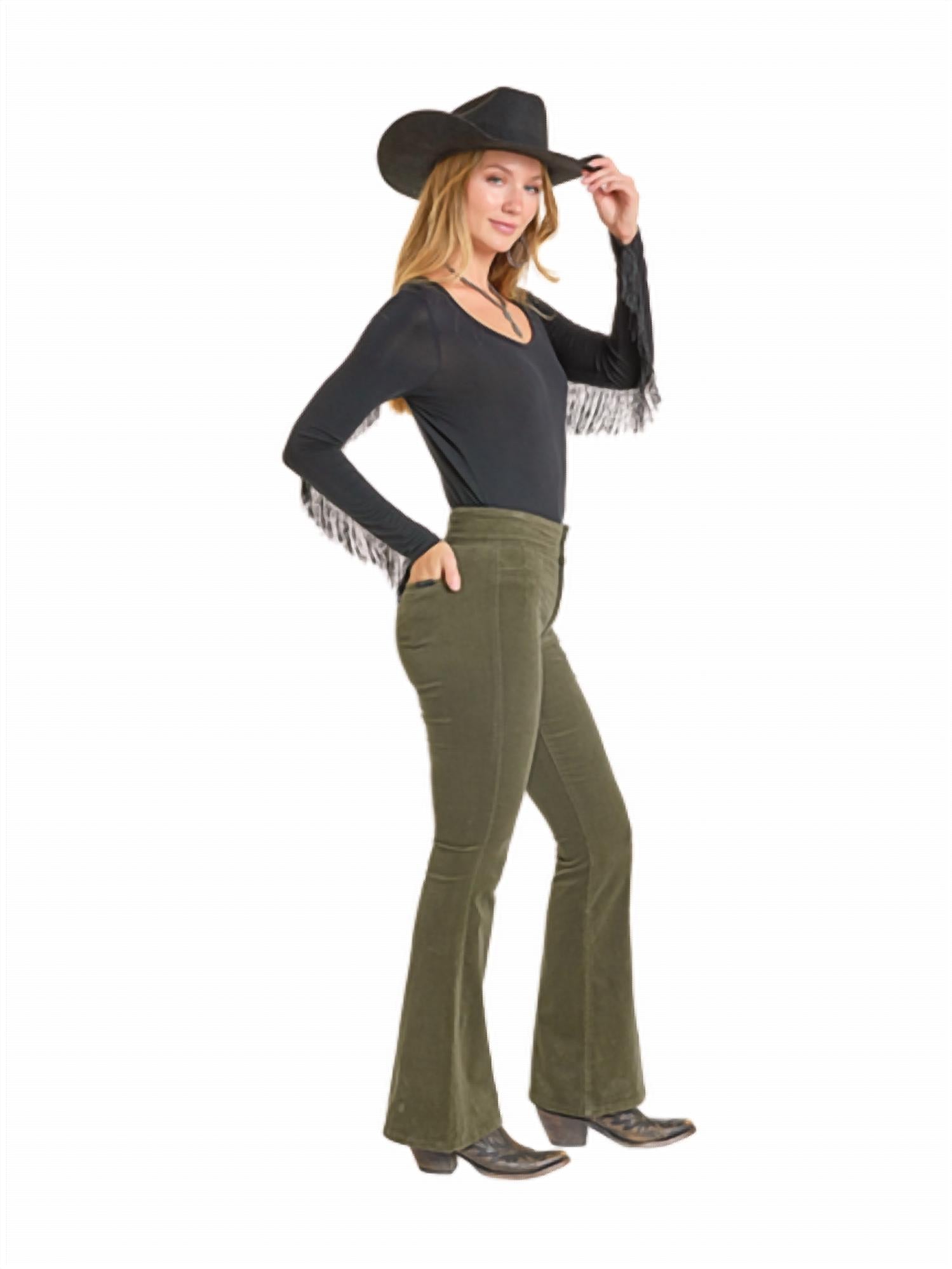Rock & Roll Denim - Women's Corduroy Button Flare Jeans