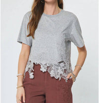 Current Air - Cotton Blend Lace Hem Cropped Top