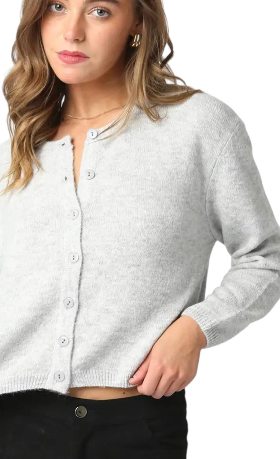 OLIVACEOUS Anabel Knit Cardigan in heather grey - women's cardigan - alternate view