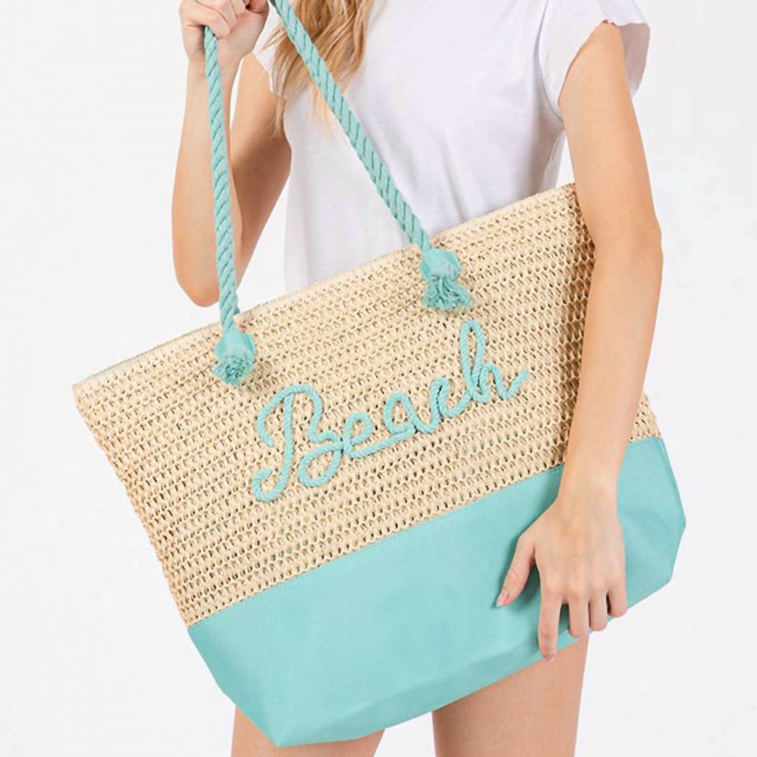 3Am By H&D Accessories - Women's Crochet & Color-sewn Rope Beach Tote Bag
