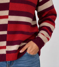 Minnie Rose - Multi-colored Striped V-neck Knit Sweater