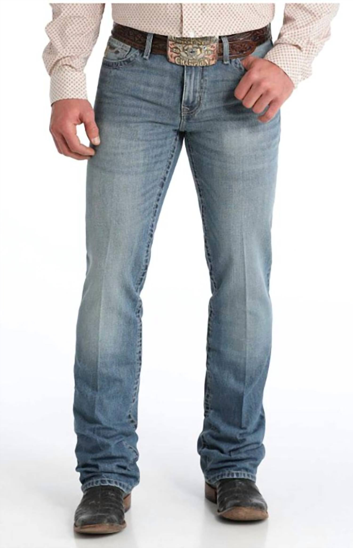 CINCH Men's Ian Mid Rise Slim Boot Cut Jeans in light blue - men's jeans