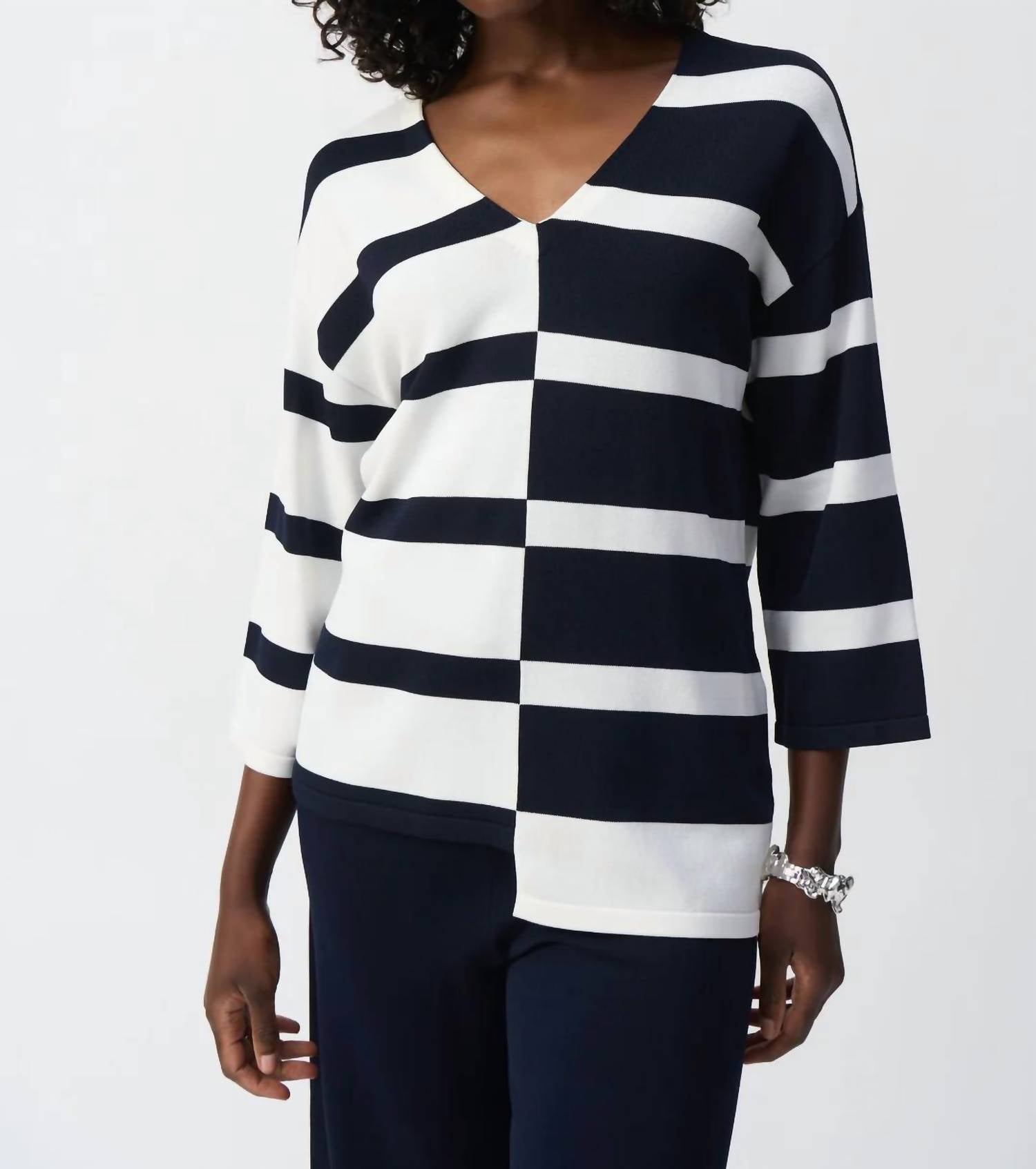 Joseph Ribkoff - Striped Three Quarter Sleeves Pullover