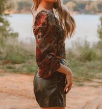 PROMESA Autumn Crisp Floral Peasant Top in brown - women's blouse - alternate view