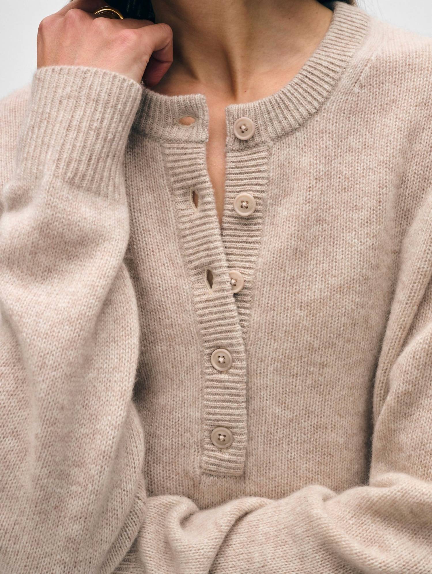 White + Warren - Cashmere Featherweight Button Henley Sweater