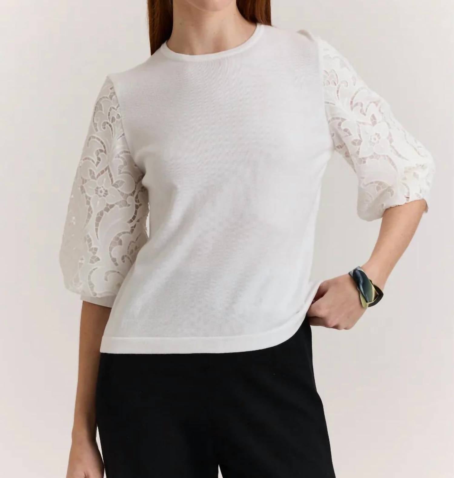 The H Edition - Millie Lace Elbow Sleeve Sweater
