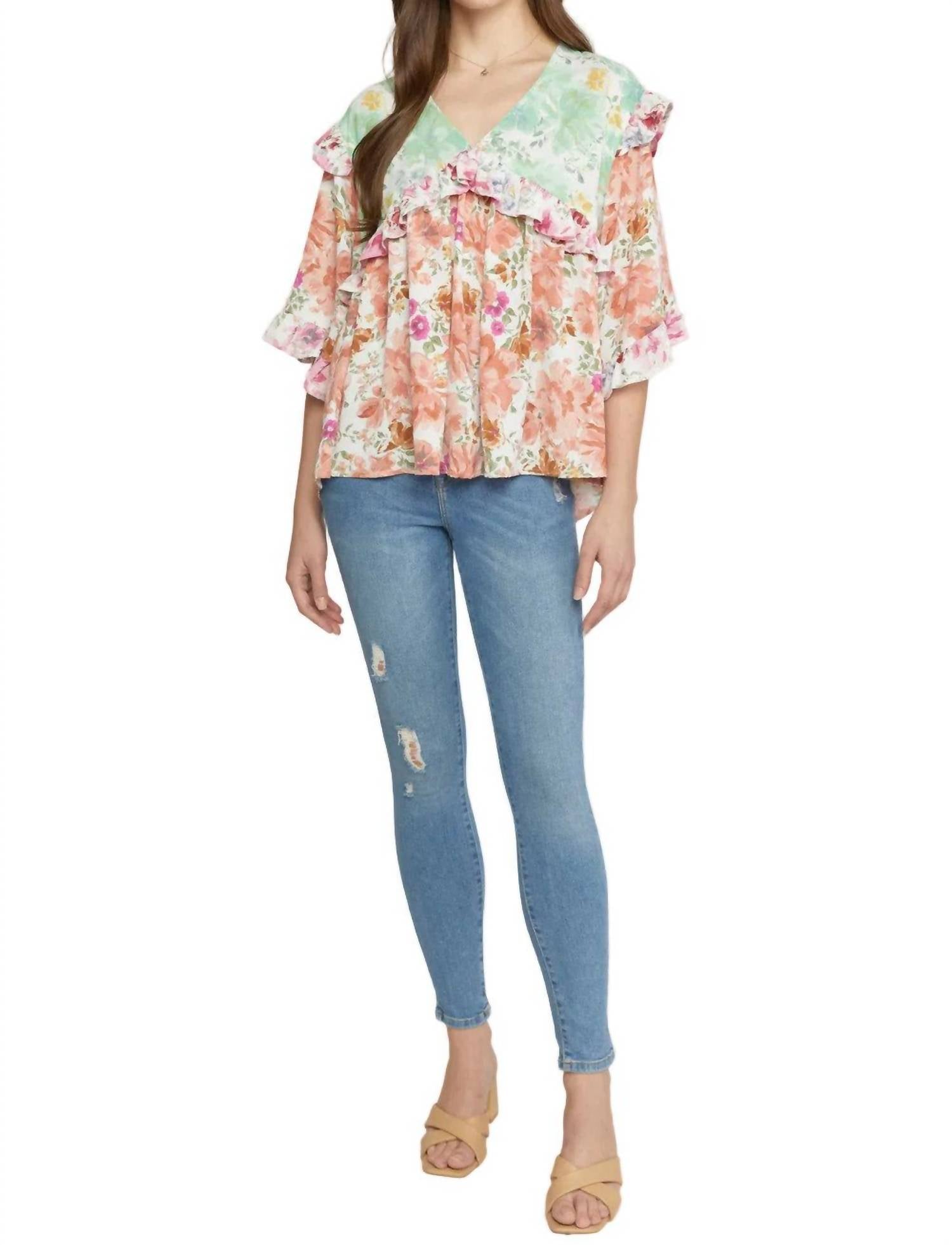 Entro - Ruffled & Floral Top