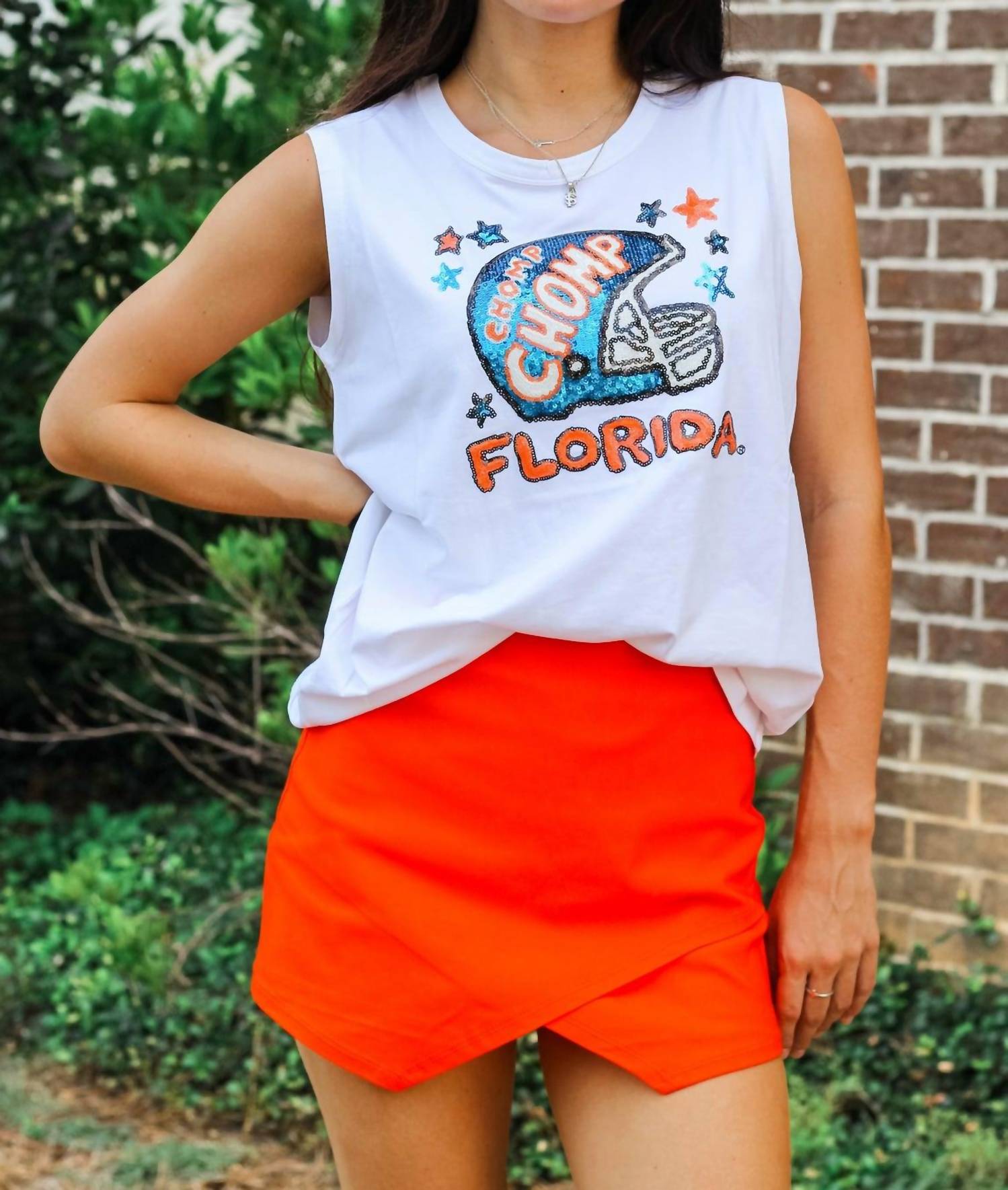 STEWART SIMMONS Florida Helmet Sequin Tank in white - women's tank top