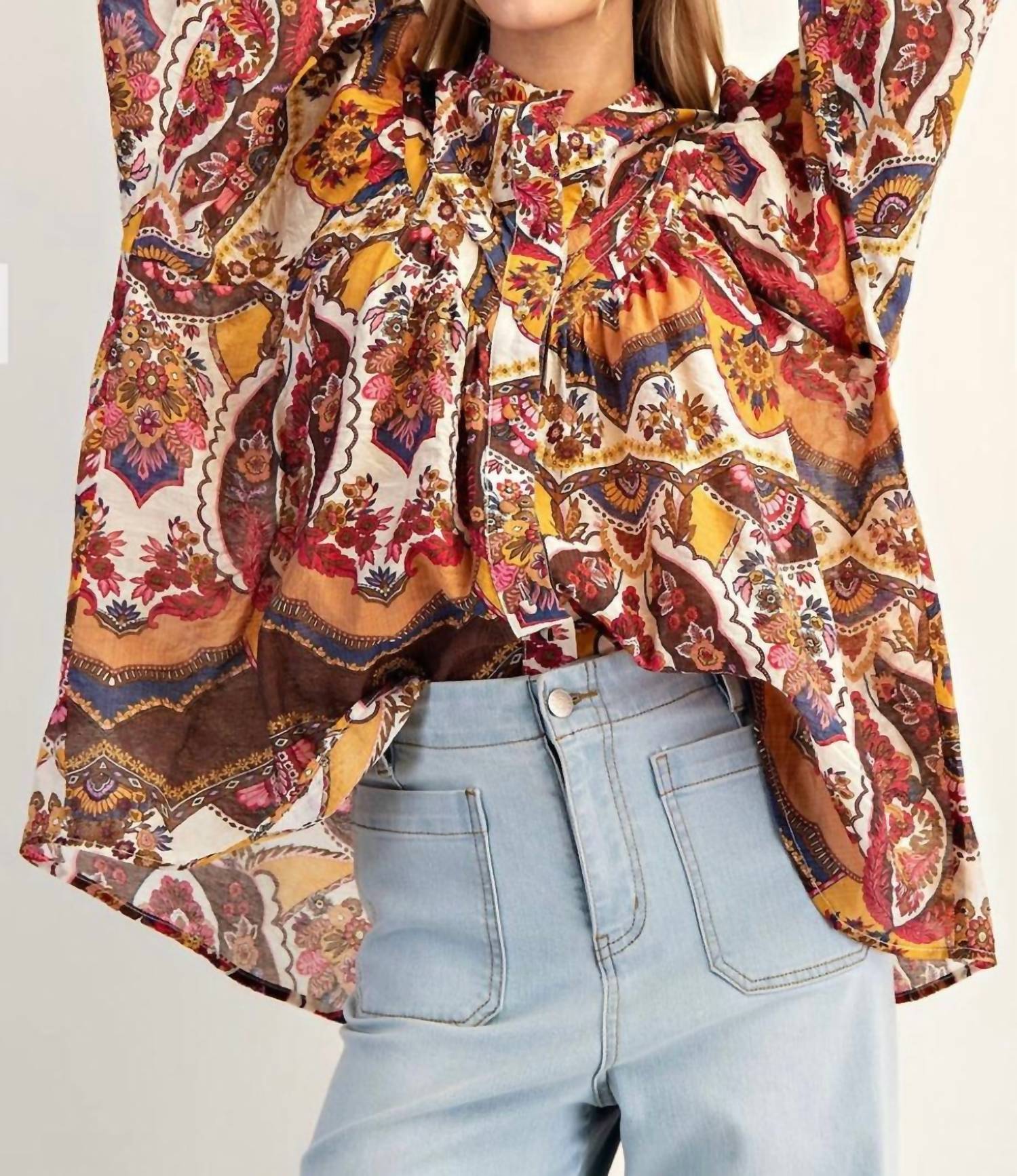 ee:some Ruby & Amber Print Top in multicolor - women's blouse