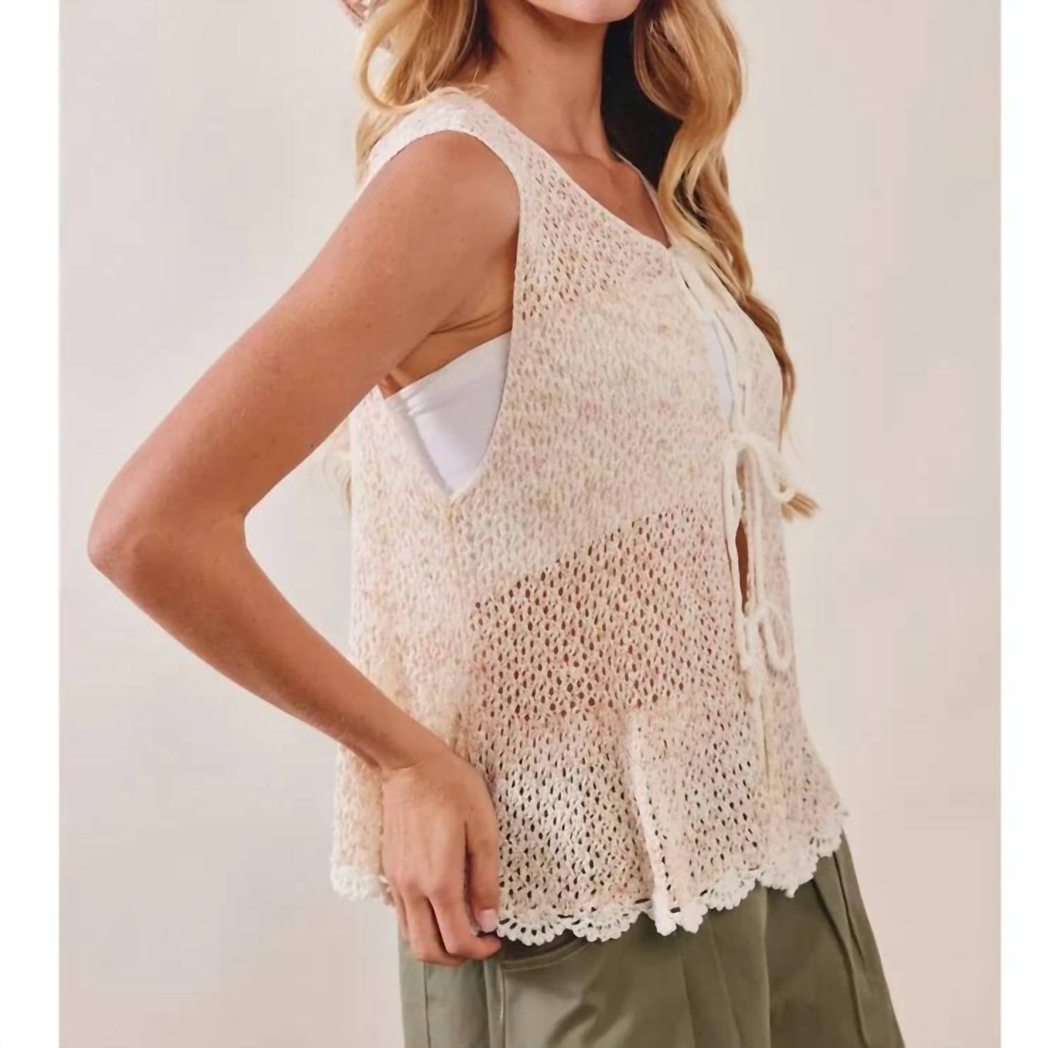 Listicle - Crochet Tie-front Sleeveless Top