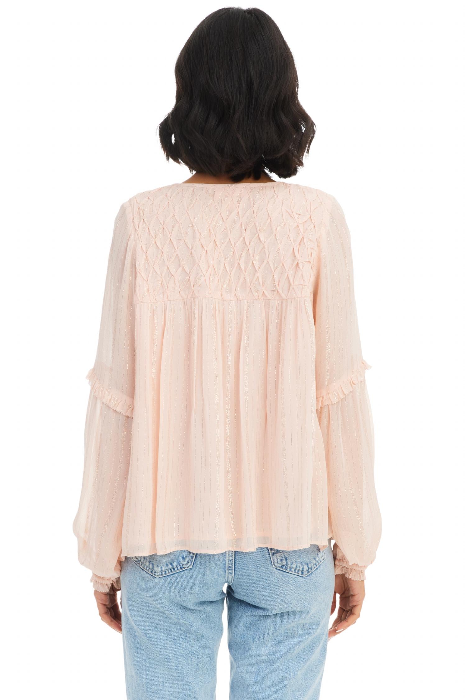 ALLISON NEW YORK Tara V-neck Blouse in blush - women's blouse - detail view
