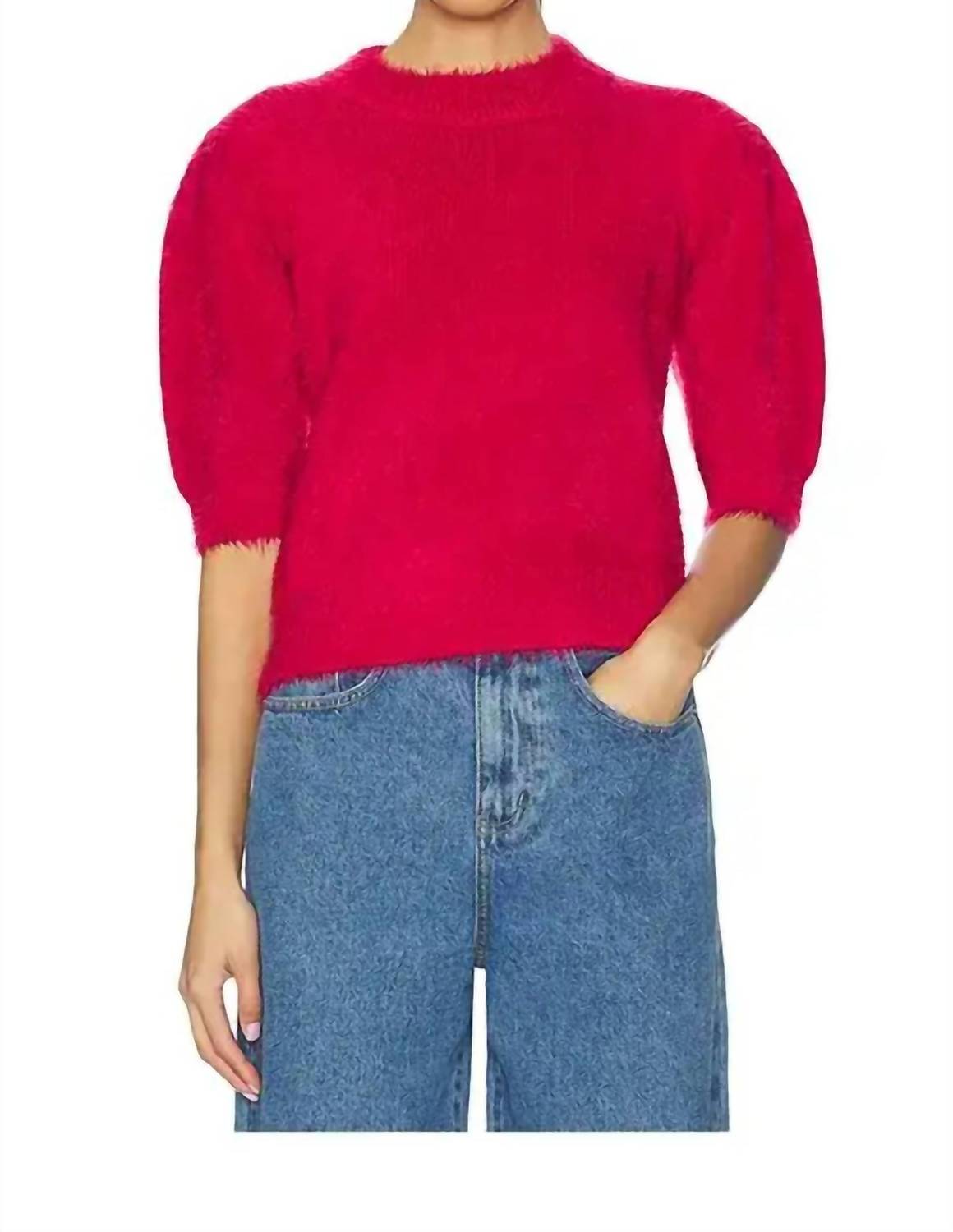 Bobi - Mock Neck Puff Sleeve Sweater Top