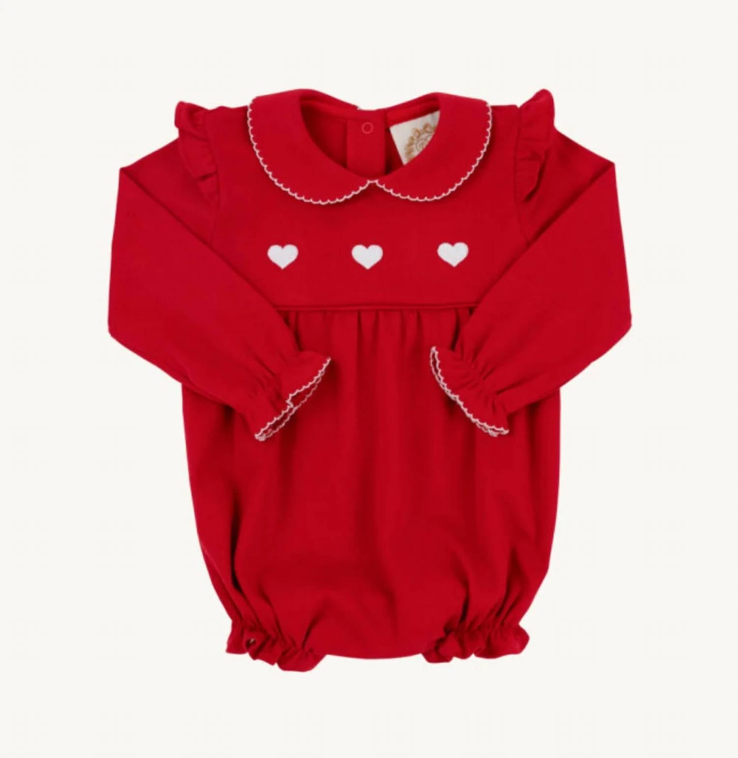 The Beaufort Bonnet Company - Baby's Hearts Long Sleeve Biltmore Bubble Romper