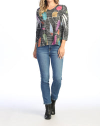 Jess & Jane Frolic Burnout High Low Top in black multi - women's long sleeve top