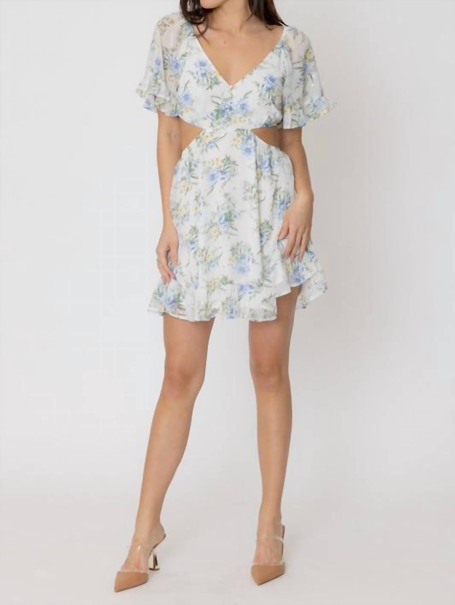 ark & co. Floral Print Cut Out Mini Dress in ivory multi - women's dress