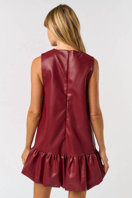 Lalavon - Sleeveless Faux Leather Bubble Mini Dress